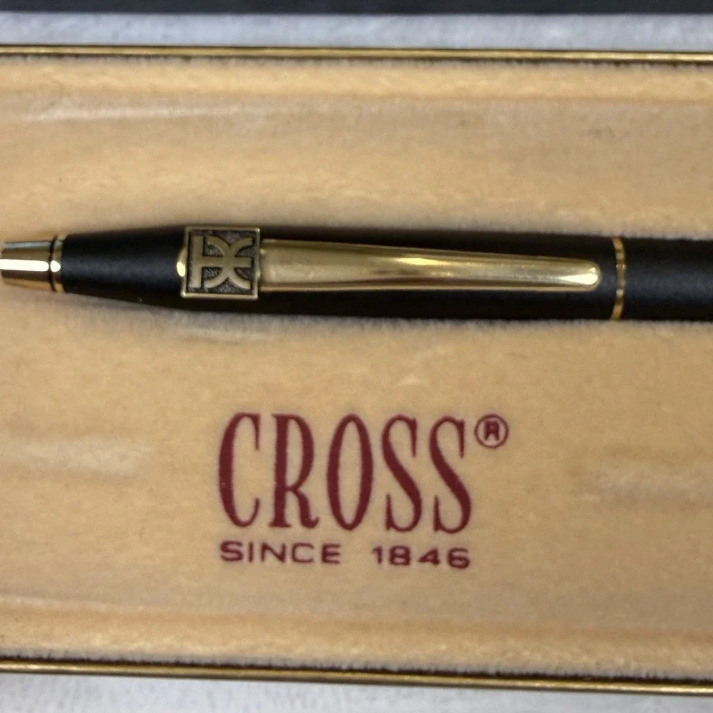 Cross Black Gold Ballpoint Pen w/ Box Engraved Elizabeth R Smith USA